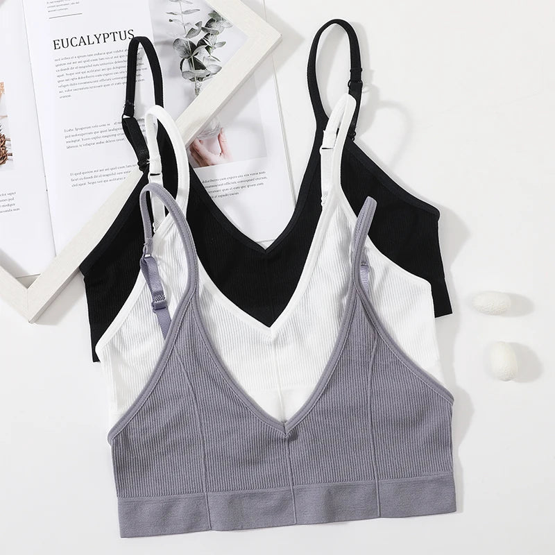 Seamless Tube Tops Bras For Women U-shaped Back Sexy Lingerie Female Bralette Adjust Strap Bandeau Bra Ribbed Sports Underwear
