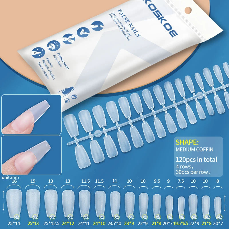 Press on Nails Coffin Soft Gel Tips Full Cover Fake Acrylic UV Gel Nails Extension System Oval Almond Sculpted False Nail Tips