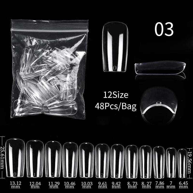 Press on Nails Coffin Soft Gel Tips Full Cover Fake Acrylic UV Gel Nails Extension System Oval Almond Sculpted False Nail Tips