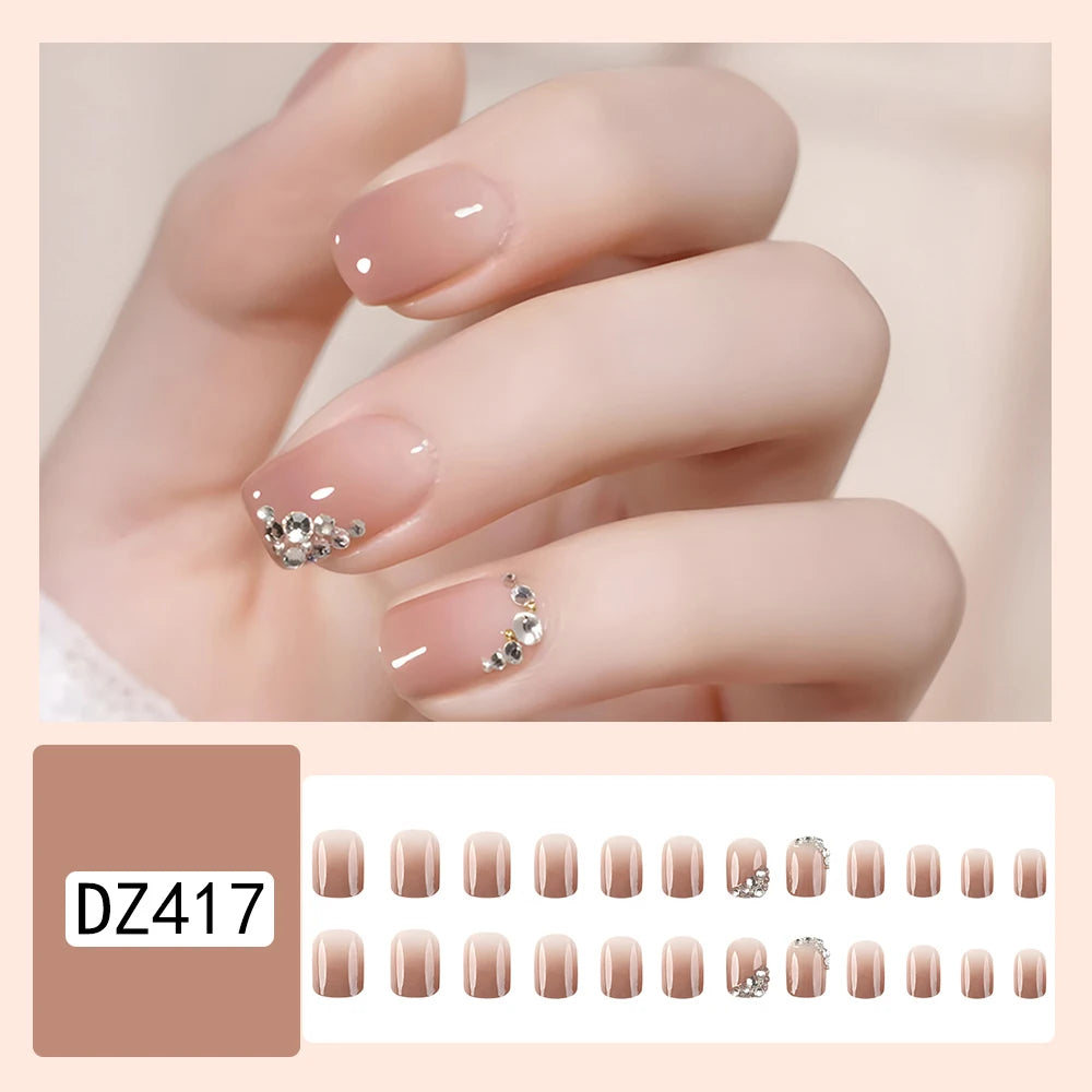 24 Pcs Ballerina Press On Nails Pink Gradient Fake Nails Glossy Artificial Finger Manicure Reusable False Nails For Women