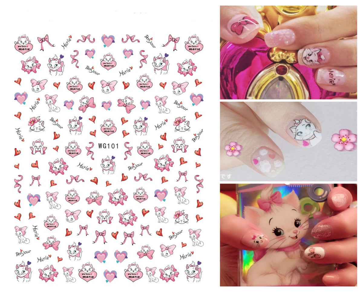 1Pcs 3D Disney Cartoon Mary Cat Nail Sticker Press On Nails Nail Supplies Mickey Mickey Stickers The Lion King Sliders For Nails