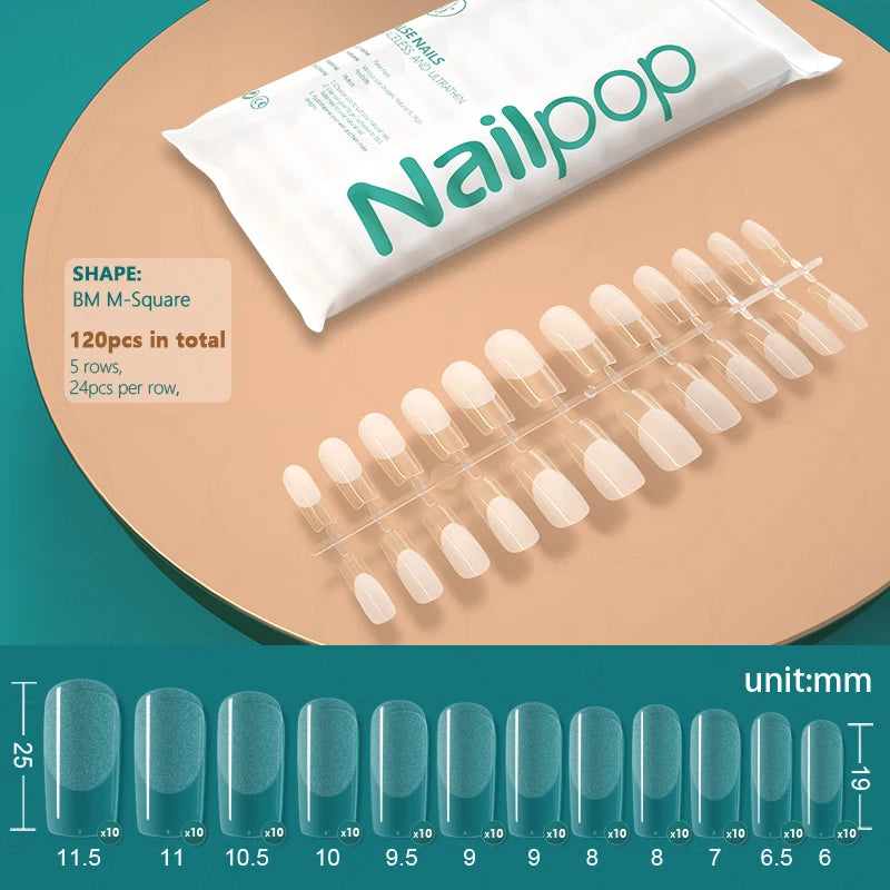 NAILPOP 120pcs False Nails Acrylic Press on Nails Coffin Artificial Nails Clear Fake Nail Tips for Extension Manicure Tool