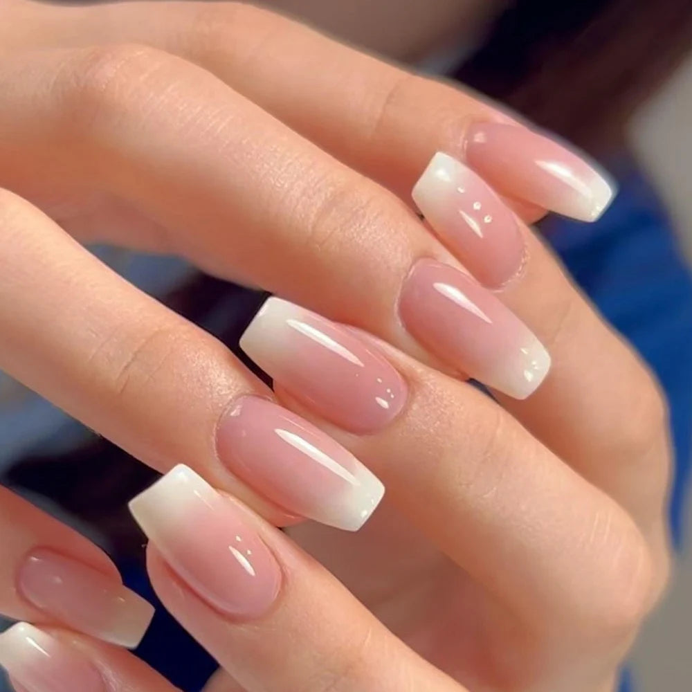 24 Pcs Ballerina Press On Nails Pink Gradient Fake Nails Glossy Artificial Finger Manicure Reusable False Nails For Women