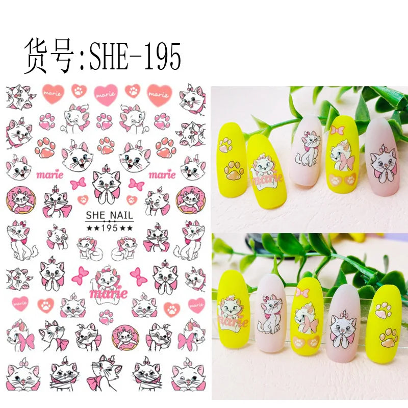 1Pcs 3D Disney Cartoon Mary Cat Nail Sticker Press On Nails Nail Supplies Mickey Mickey Stickers The Lion King Sliders For Nails