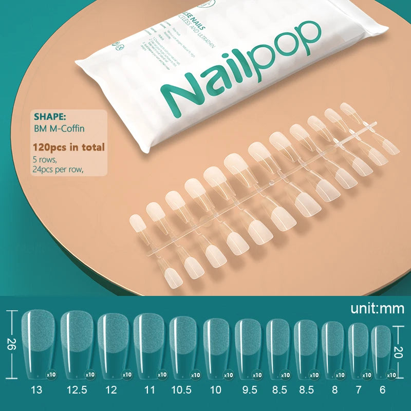 NAILPOP 120pcs False Nails Acrylic Press on Nails Coffin Artificial Nails Clear Fake Nail Tips for Extension Manicure Tool