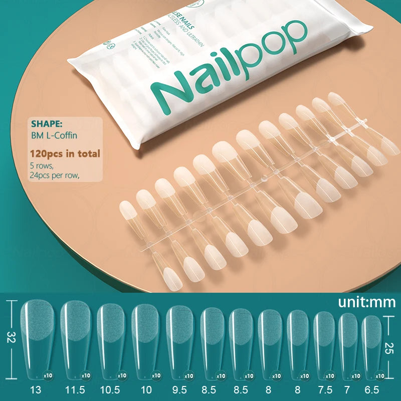 NAILPOP 120pcs False Nails Acrylic Press on Nails Coffin Artificial Nails Clear Fake Nail Tips for Extension Manicure Tool