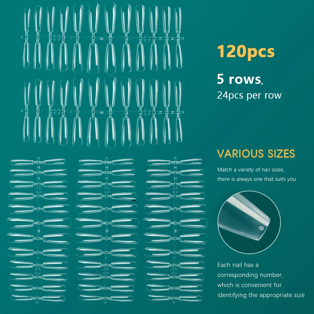 NAILPOP 120pcs False Nails Acrylic Press on Nails Coffin Artificial Nails Clear Fake Nail Tips for Extension Manicure Tool