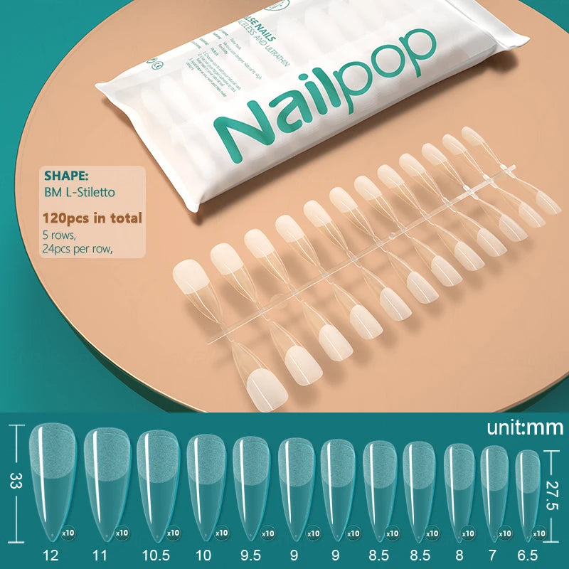 NAILPOP 120pcs False Nails Acrylic Press on Nails Coffin Artificial Nails Clear Fake Nail Tips for Extension Manicure Tool
