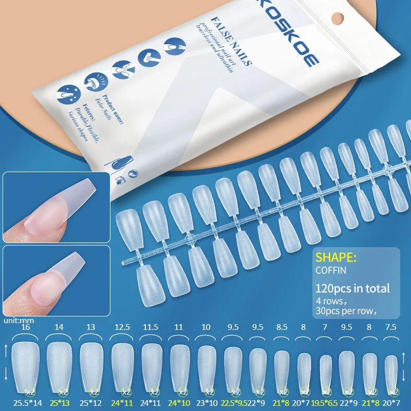 Press on Nails Coffin Soft Gel Tips Full Cover Fake Acrylic UV Gel Nails Extension System Oval Almond Sculpted False Nail Tips