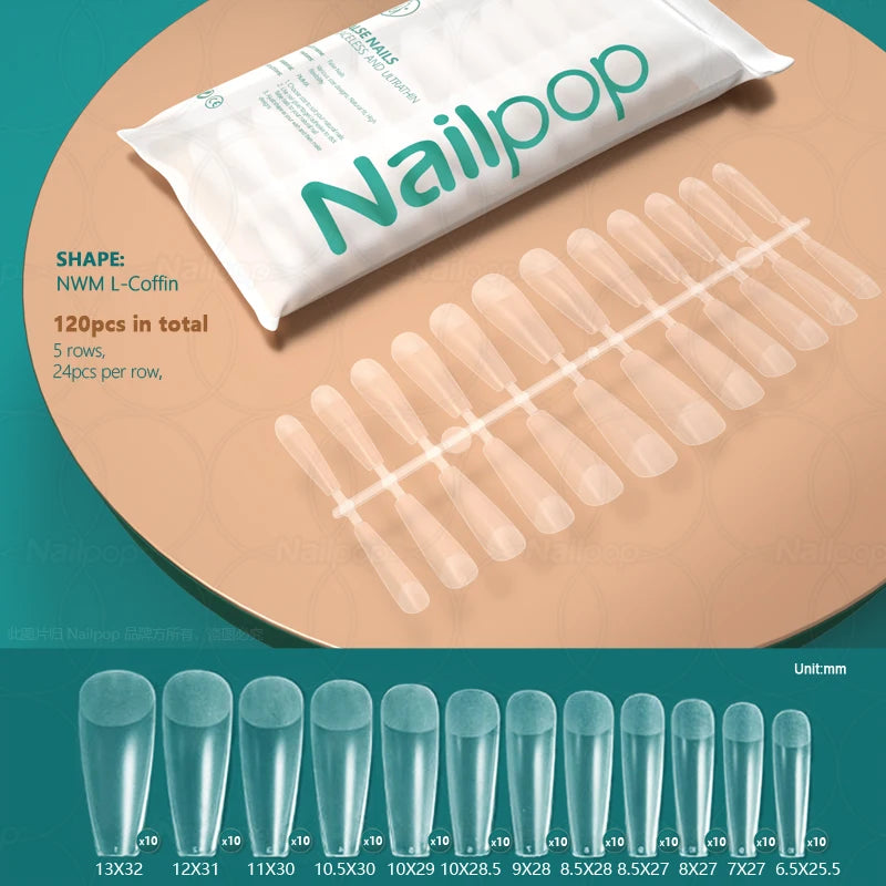 NAILPOP 120pcs False Nails Acrylic Press on Nails Coffin Artificial Nails Clear Fake Nail Tips for Extension Manicure Tool