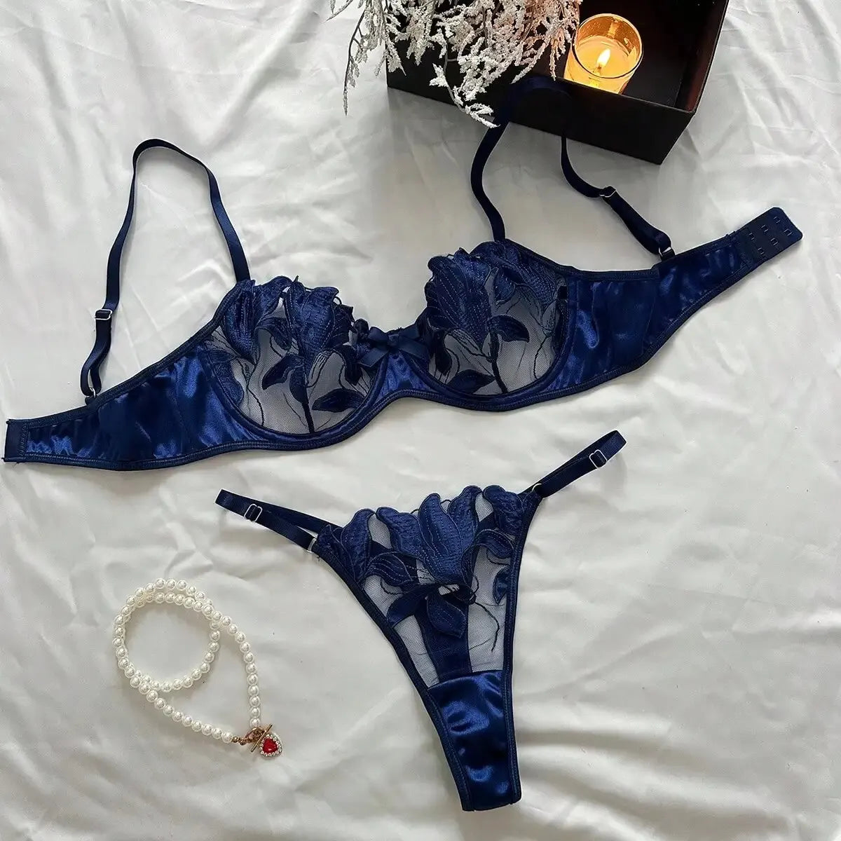 2025 Floral Embroidery Sexy Lingerie Set Women Thin Transparent Bralette Lace Push Up Bra Panty 2 Piece Sensual Lingerie Woman S