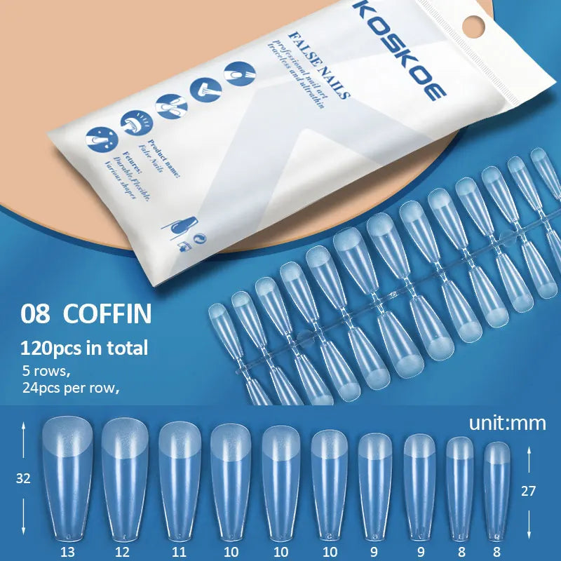 Press on Nails Coffin Soft Gel Tips Full Cover Fake Acrylic UV Gel Nails Extension System Oval Almond Sculpted False Nail Tips