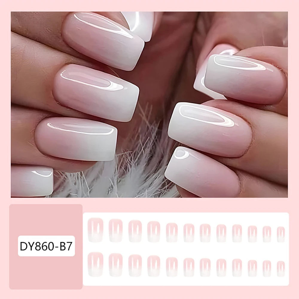 24 Pcs Ballerina Press On Nails Pink Gradient Fake Nails Glossy Artificial Finger Manicure Reusable False Nails For Women
