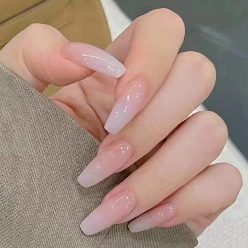 24 Pcs Ballerina Press On Nails Pink Gradient Fake Nails Glossy Artificial Finger Manicure Reusable False Nails For Women