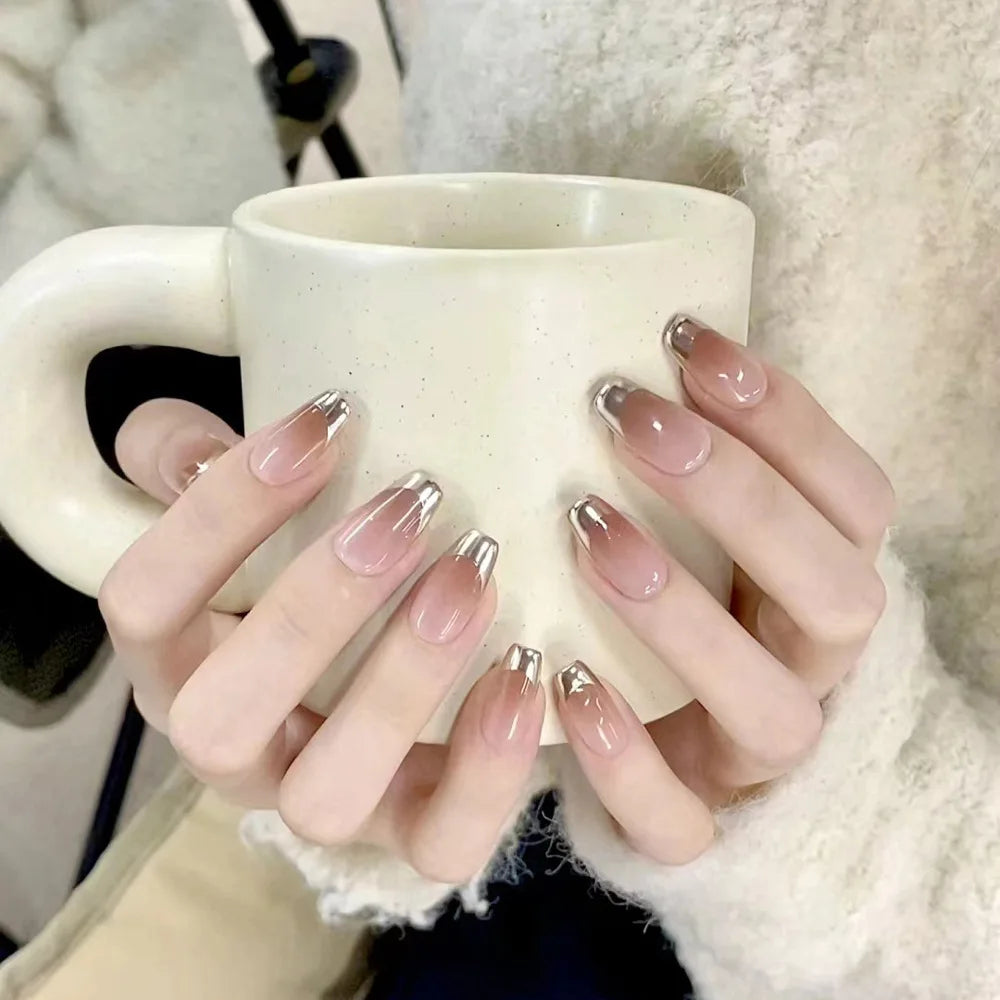 24 Pcs Ballerina Press On Nails Pink Gradient Fake Nails Glossy Artificial Finger Manicure Reusable False Nails For Women