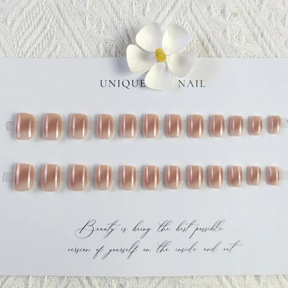 24 Pcs Ballerina Press On Nails Pink Gradient Fake Nails Glossy Artificial Finger Manicure Reusable False Nails For Women