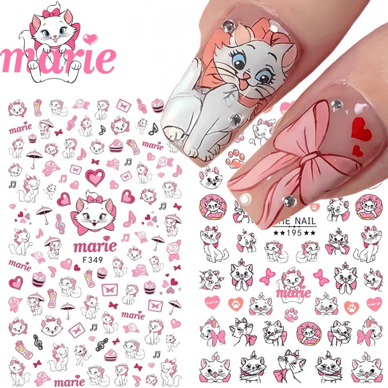 1Pcs 3D Disney Cartoon Mary Cat Nail Sticker Press On Nails Nail Supplies Mickey Mickey Stickers The Lion King Sliders For Nails