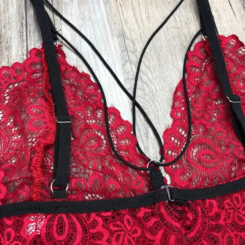 1 Set Hot Lace Strappy Teddy Cut Out Backless Bodysuit Women's Sexy Lingerie Underwear