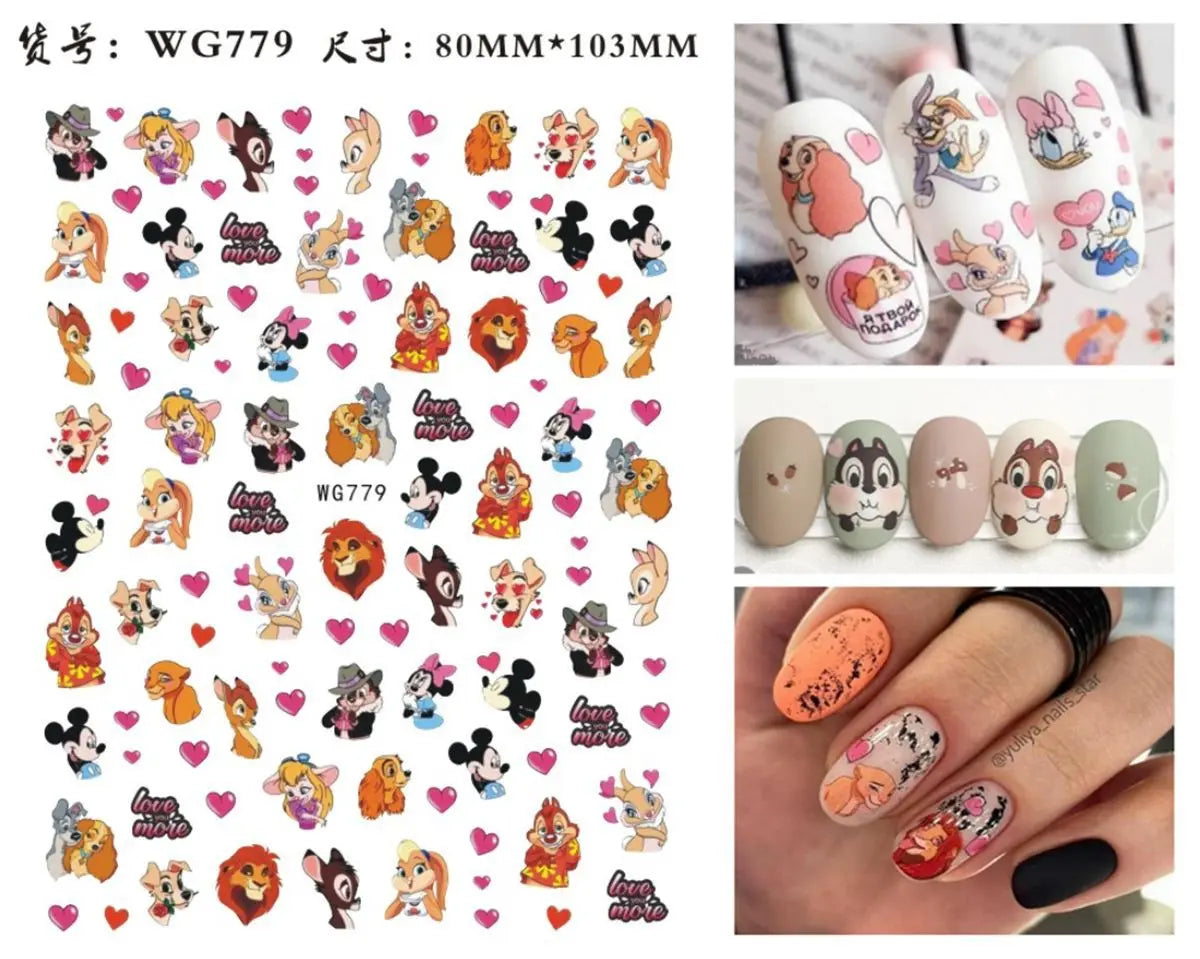 1Pcs 3D Disney Cartoon Mary Cat Nail Sticker Press On Nails Nail Supplies Mickey Mickey Stickers The Lion King Sliders For Nails