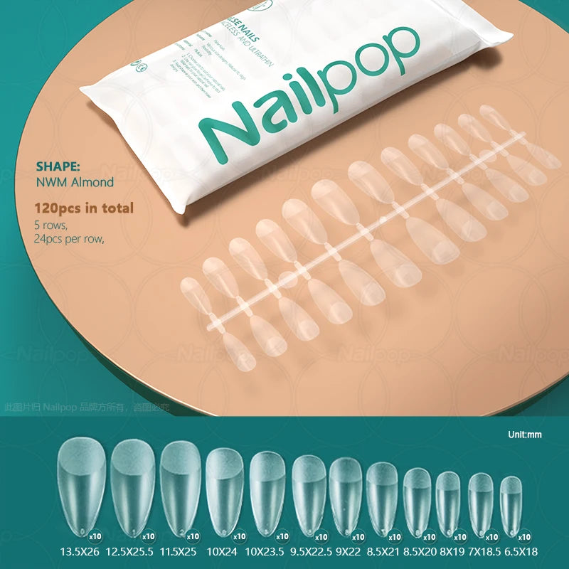 NAILPOP 120pcs False Nails Acrylic Press on Nails Coffin Artificial Nails Clear Fake Nail Tips for Extension Manicure Tool