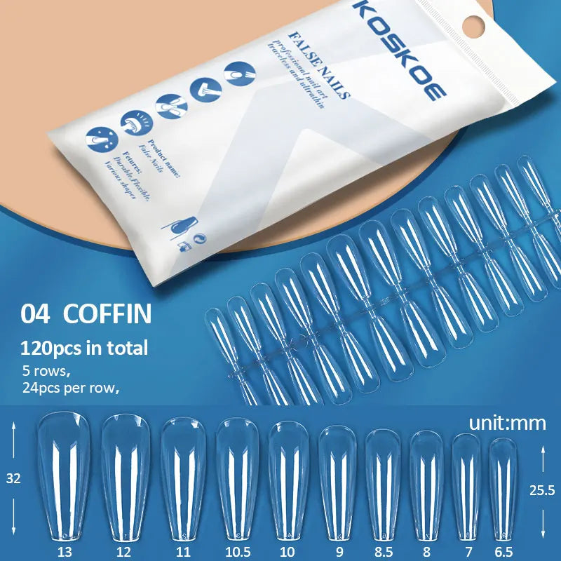 Press on Nails Coffin Soft Gel Tips Full Cover Fake Acrylic UV Gel Nails Extension System Oval Almond Sculpted False Nail Tips