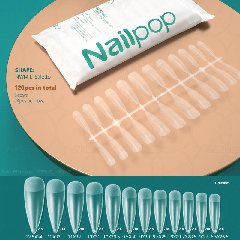 NAILPOP 120pcs False Nails Acrylic Press on Nails Coffin Artificial Nails Clear Fake Nail Tips for Extension Manicure Tool