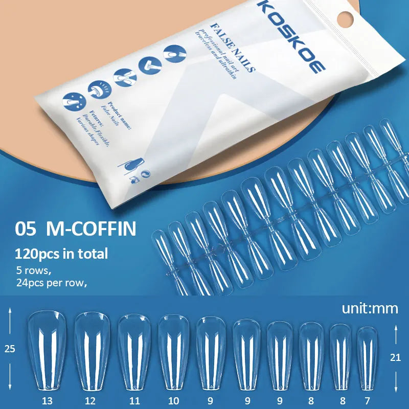 Press on Nails Coffin Soft Gel Tips Full Cover Fake Acrylic UV Gel Nails Extension System Oval Almond Sculpted False Nail Tips