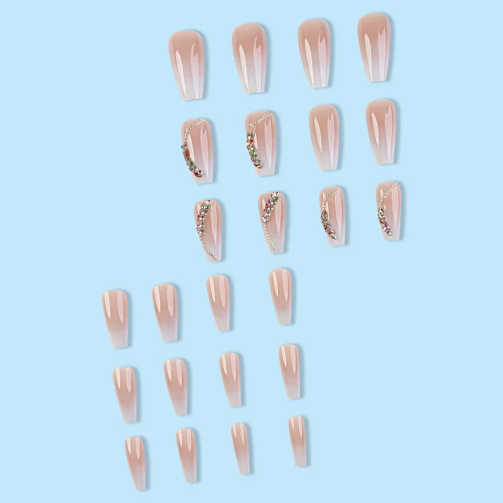 24 Pcs Ballerina Press On Nails Pink Gradient Fake Nails Glossy Artificial Finger Manicure Reusable False Nails For Women