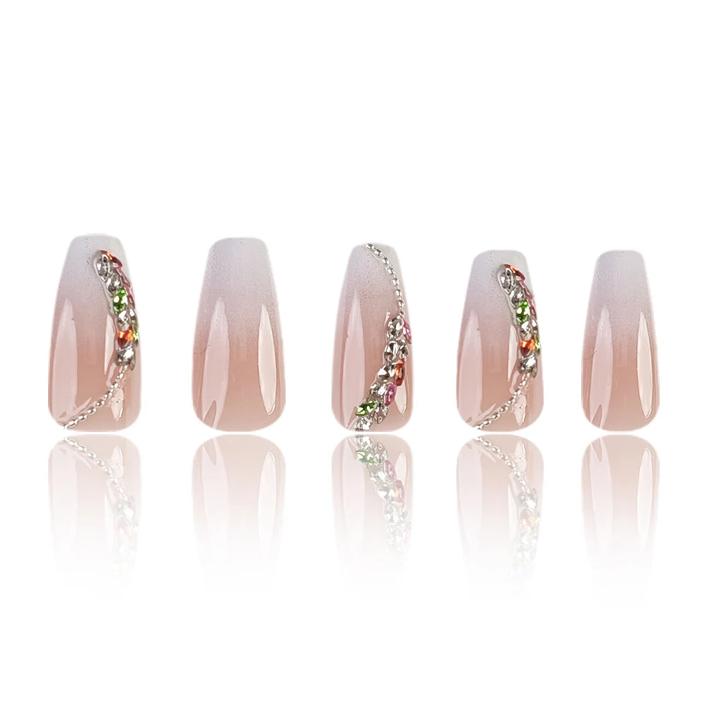 24 Pcs Ballerina Press On Nails Pink Gradient Fake Nails Glossy Artificial Finger Manicure Reusable False Nails For Women