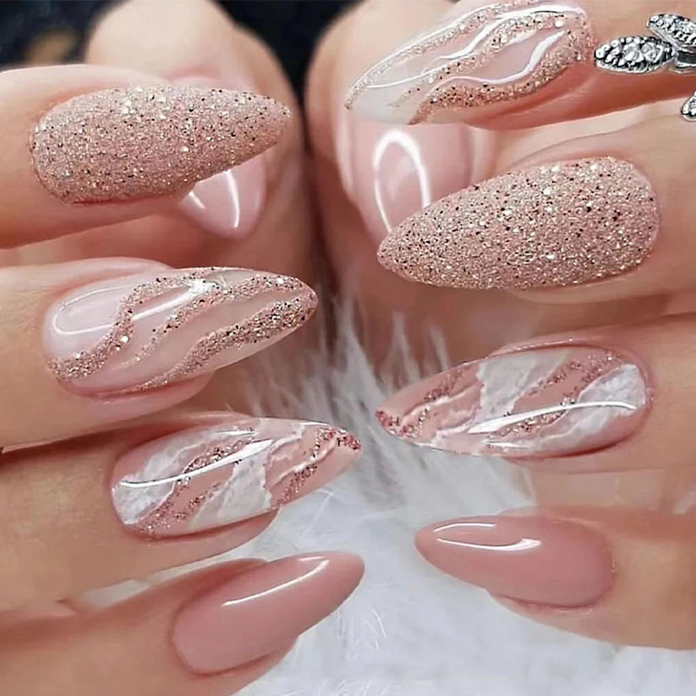 24 Pcs Ballerina Press On Nails Pink Gradient Fake Nails Glossy Artificial Finger Manicure Reusable False Nails For Women