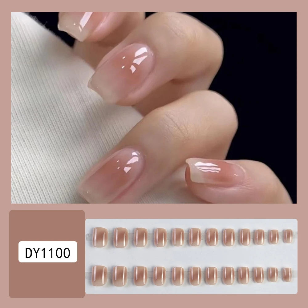 24 Pcs Ballerina Press On Nails Pink Gradient Fake Nails Glossy Artificial Finger Manicure Reusable False Nails For Women