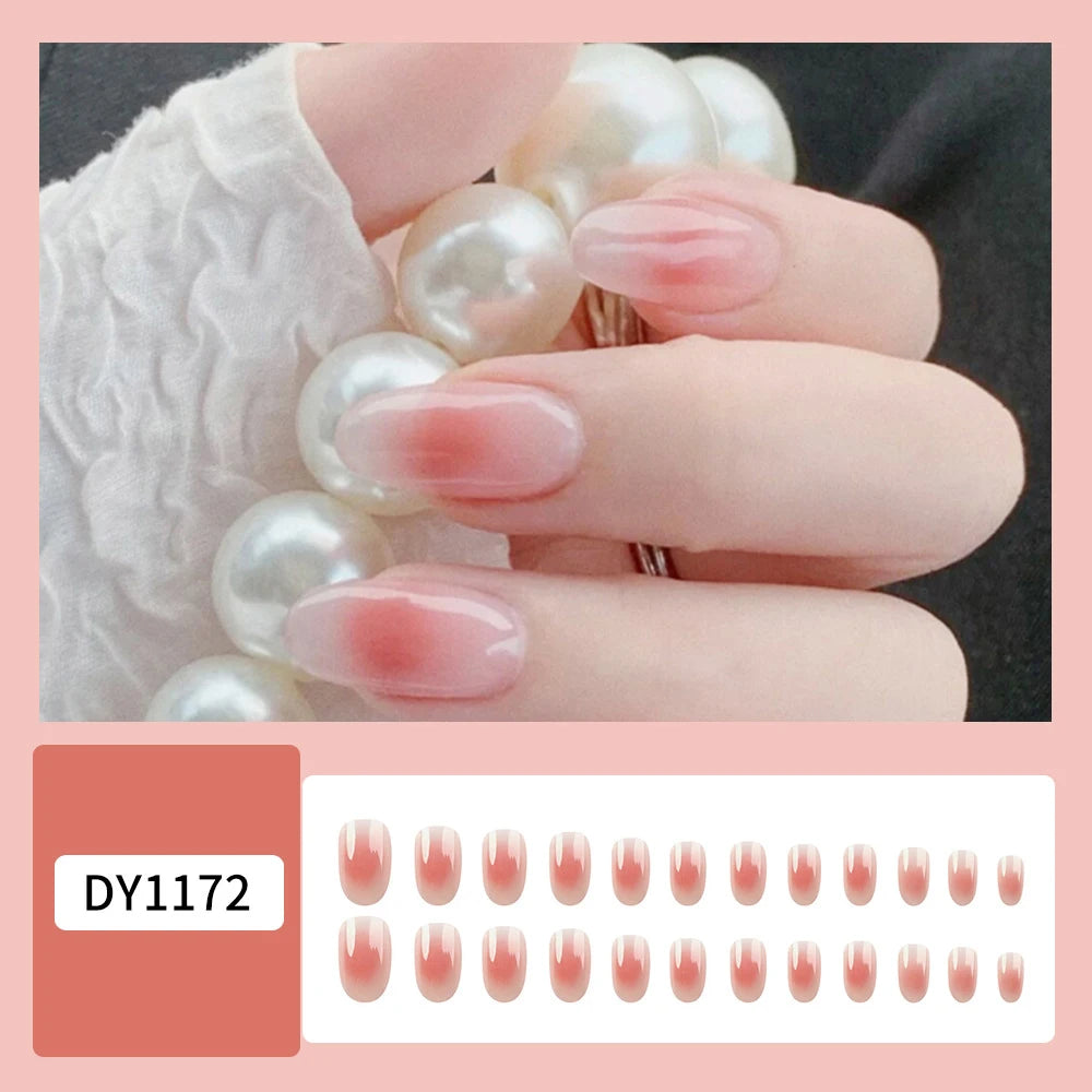 24 Pcs Ballerina Press On Nails Pink Gradient Fake Nails Glossy Artificial Finger Manicure Reusable False Nails For Women