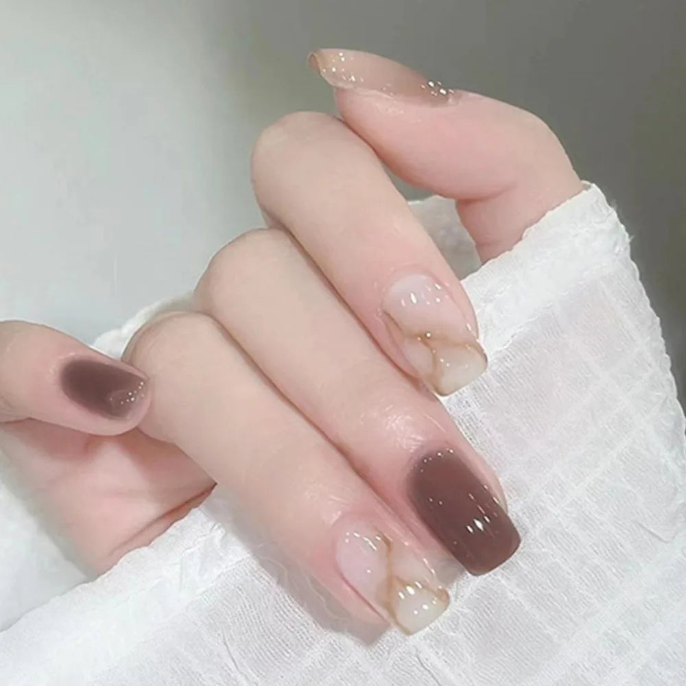 24 Pcs Ballerina Press On Nails Pink Gradient Fake Nails Glossy Artificial Finger Manicure Reusable False Nails For Women