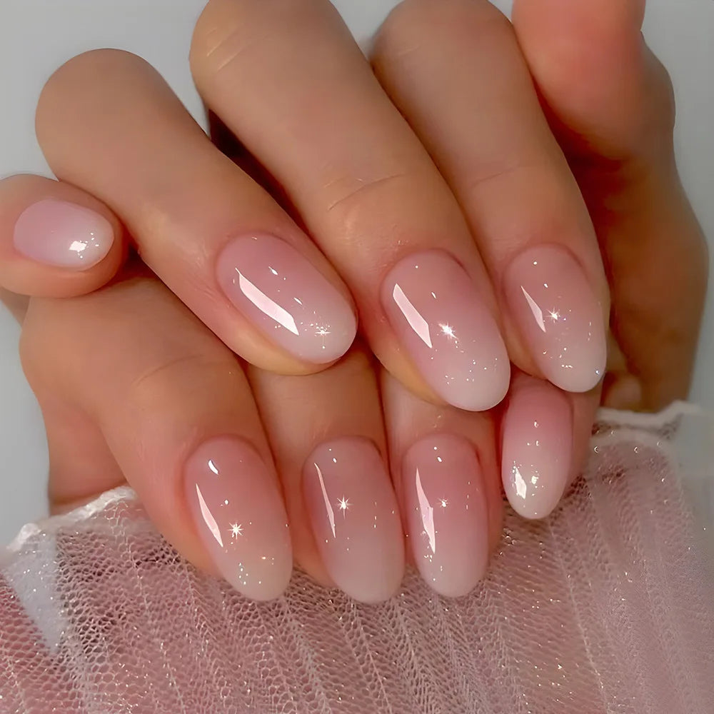 24 Pcs Ballerina Press On Nails Pink Gradient Fake Nails Glossy Artificial Finger Manicure Reusable False Nails For Women