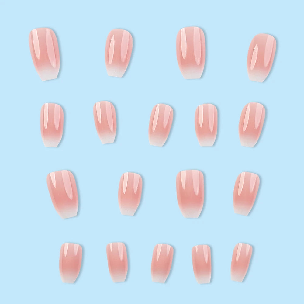 24 Pcs Ballerina Press On Nails Pink Gradient Fake Nails Glossy Artificial Finger Manicure Reusable False Nails For Women