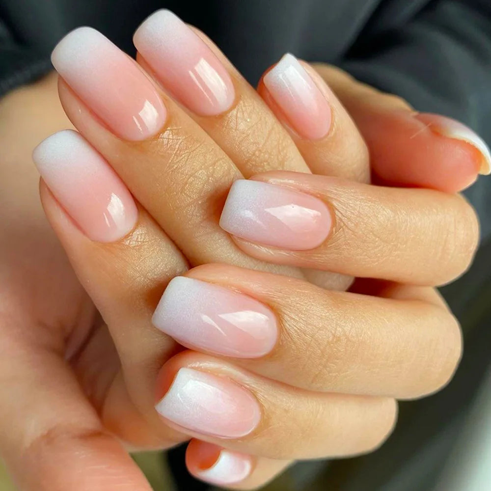 24 Pcs Ballerina Press On Nails Pink Gradient Fake Nails Glossy Artificial Finger Manicure Reusable False Nails For Women