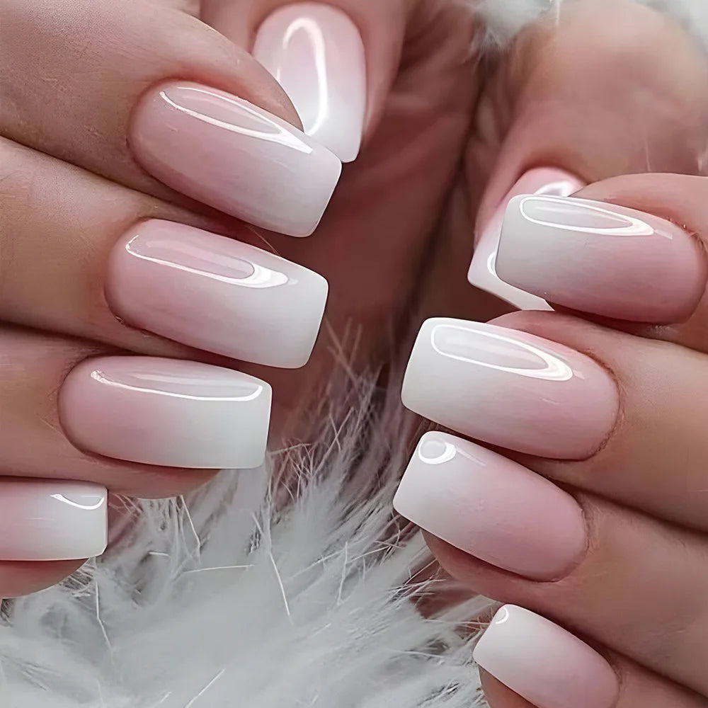 24 Pcs Ballerina Press On Nails Pink Gradient Fake Nails Glossy Artificial Finger Manicure Reusable False Nails For Women