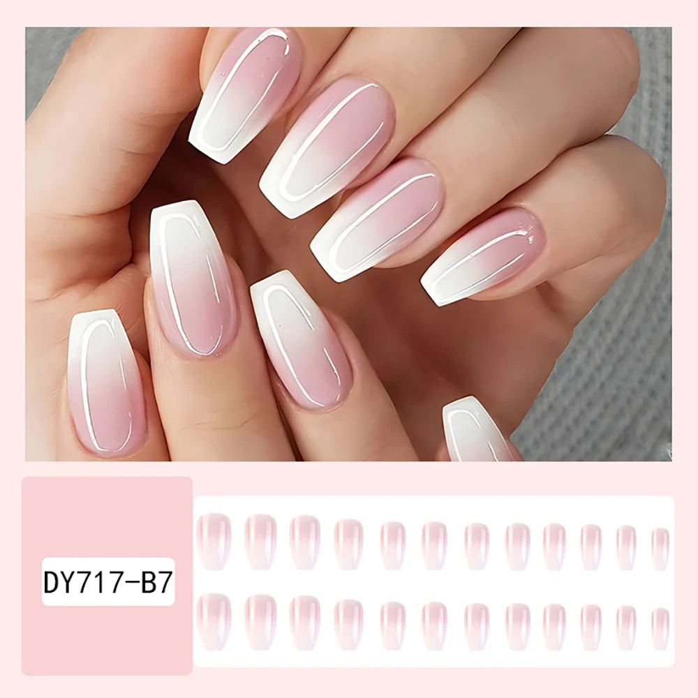 24 Pcs Ballerina Press On Nails Pink Gradient Fake Nails Glossy Artificial Finger Manicure Reusable False Nails For Women