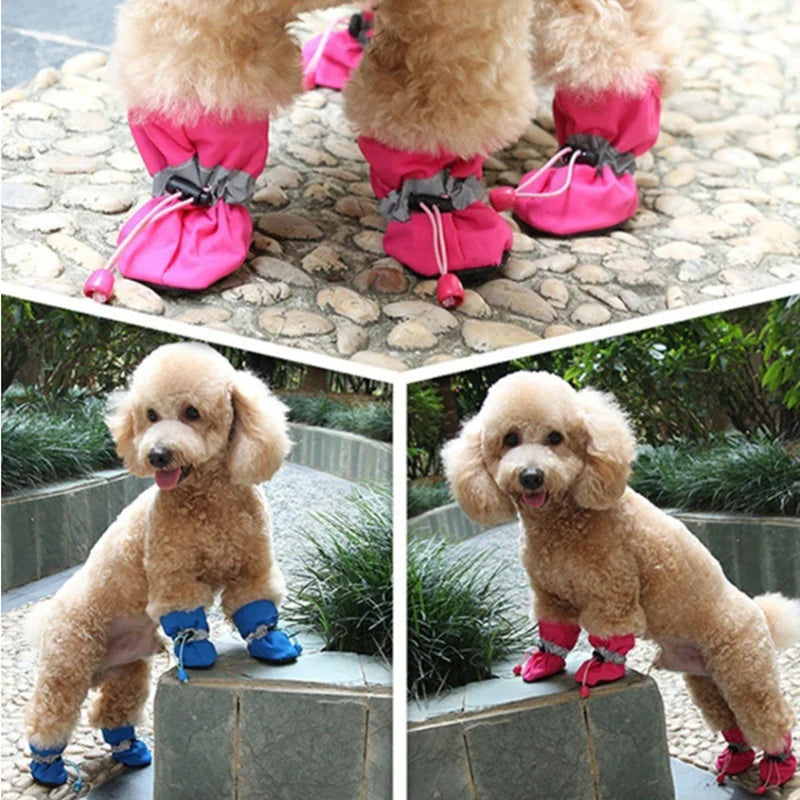 4pcs/set Waterproof Pet Dog Shoes Chihuahua Anti-slip Rain Boots Footwear For Small Cats Dogs Puppy Dog Pet Booties
