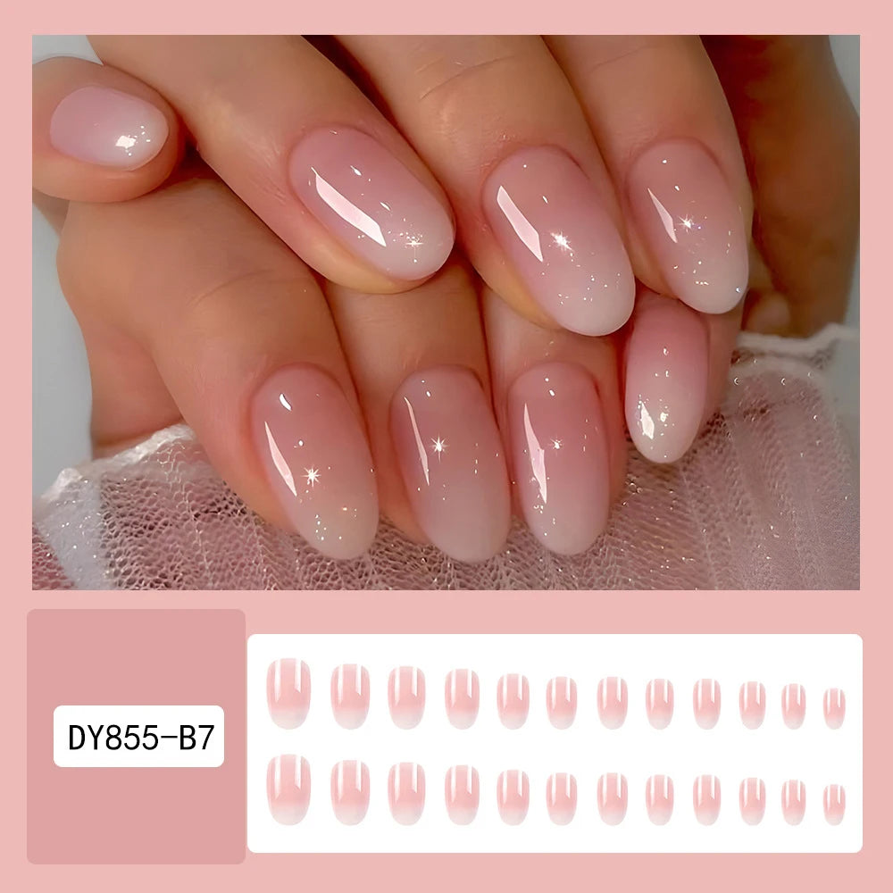 24 Pcs Ballerina Press On Nails Pink Gradient Fake Nails Glossy Artificial Finger Manicure Reusable False Nails For Women