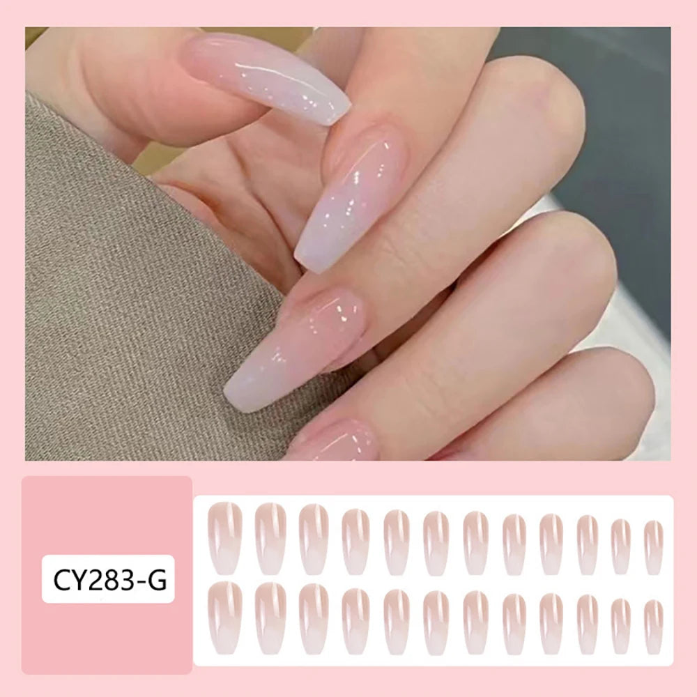 24 Pcs Ballerina Press On Nails Pink Gradient Fake Nails Glossy Artificial Finger Manicure Reusable False Nails For Women