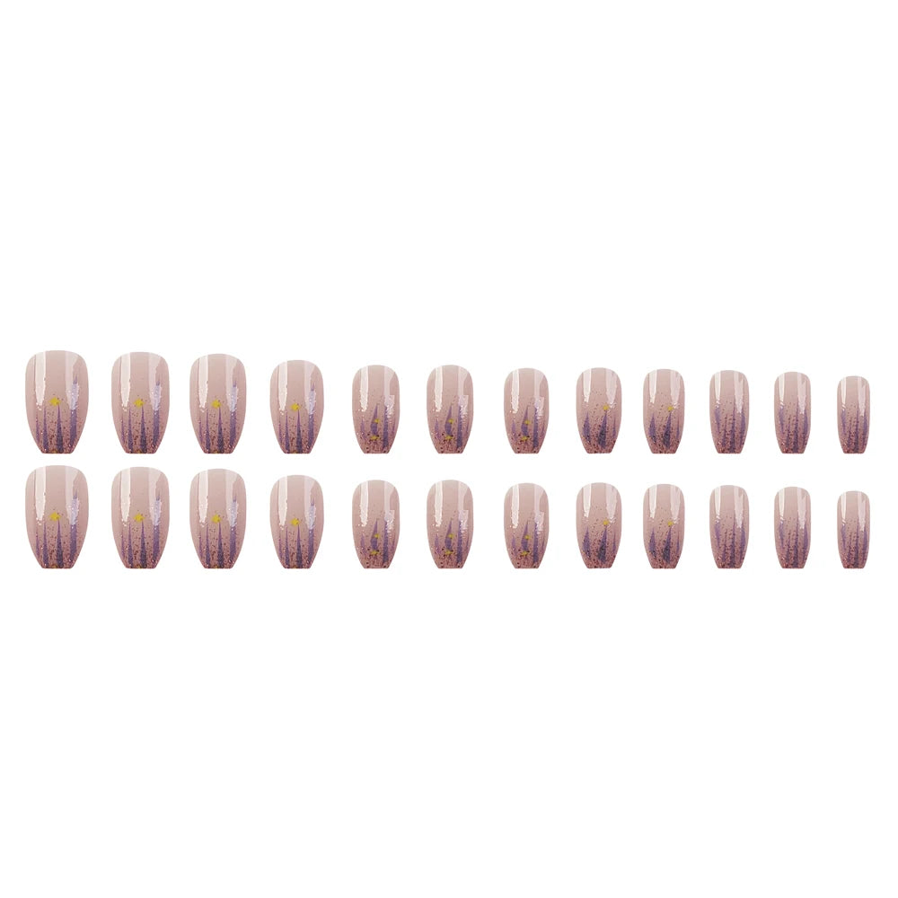 24 Pcs Ballerina Press On Nails Pink Gradient Fake Nails Glossy Artificial Finger Manicure Reusable False Nails For Women