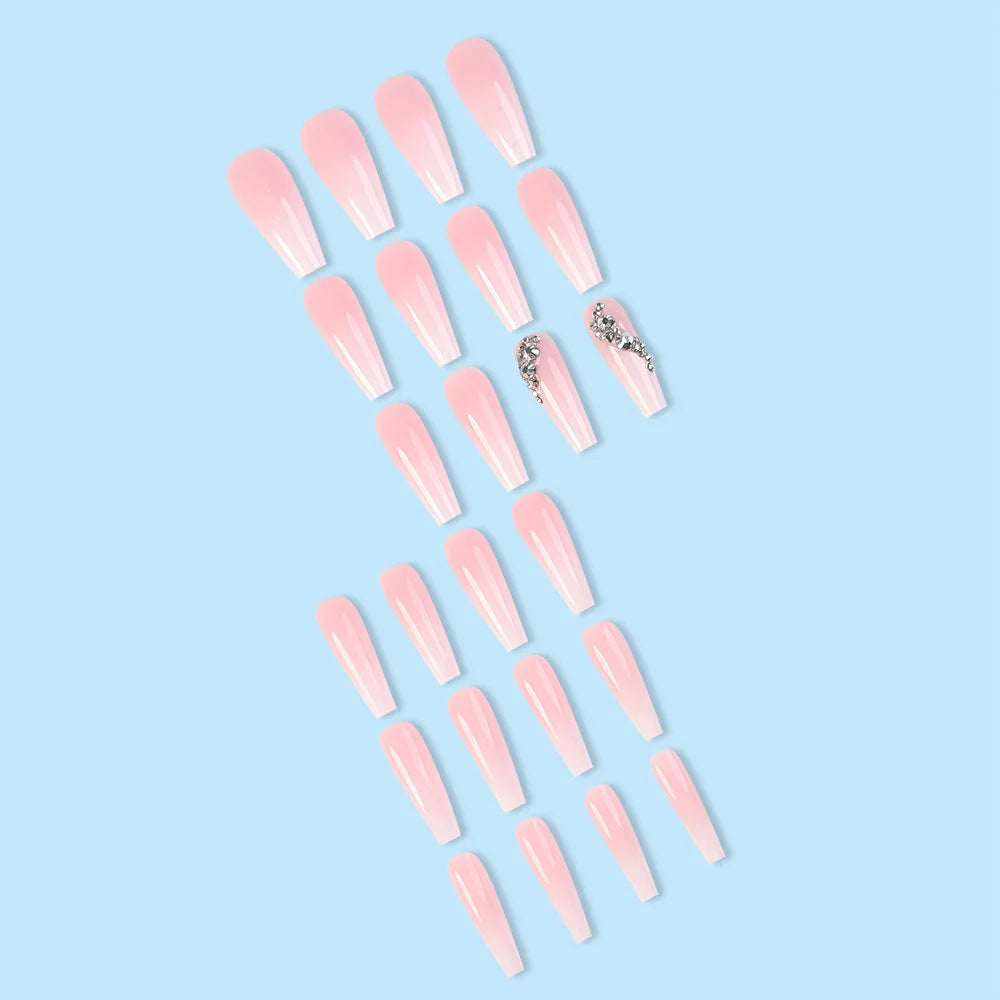 24 Pcs Ballerina Press On Nails Pink Gradient Fake Nails Glossy Artificial Finger Manicure Reusable False Nails For Women