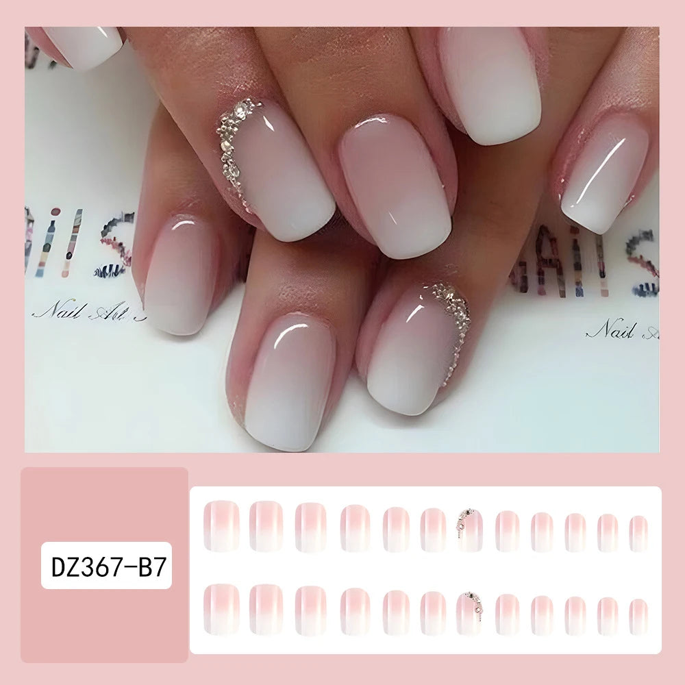 24 Pcs Ballerina Press On Nails Pink Gradient Fake Nails Glossy Artificial Finger Manicure Reusable False Nails For Women