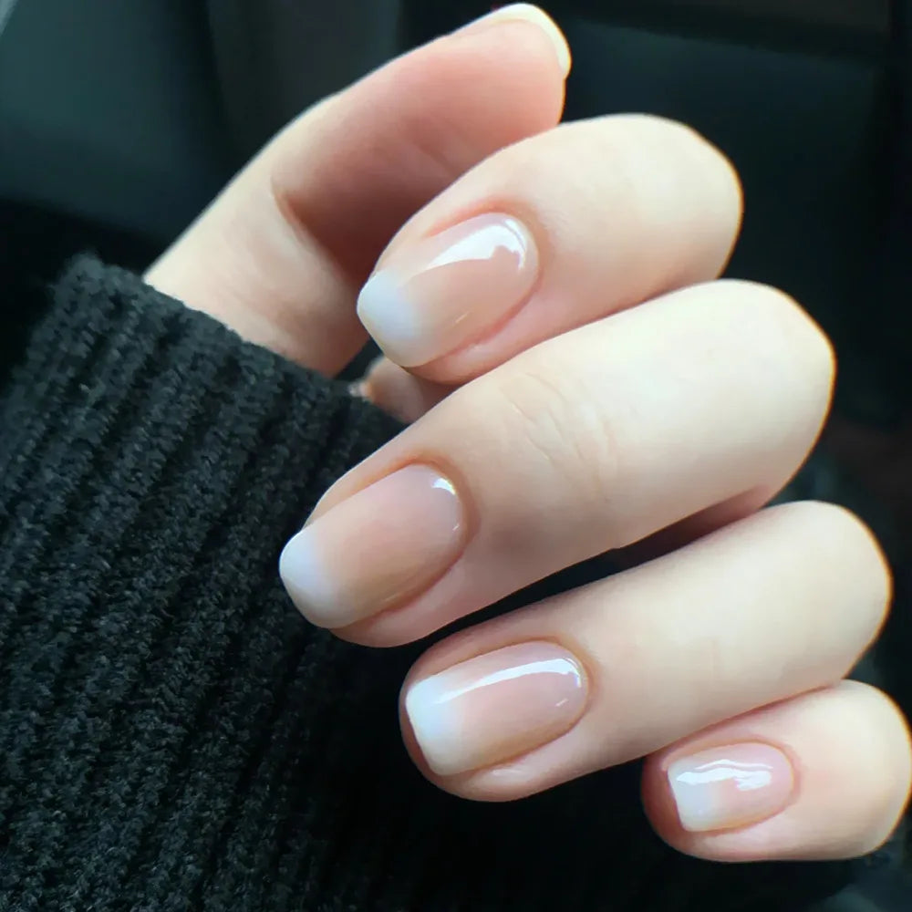 24 Pcs Ballerina Press On Nails Pink Gradient Fake Nails Glossy Artificial Finger Manicure Reusable False Nails For Women