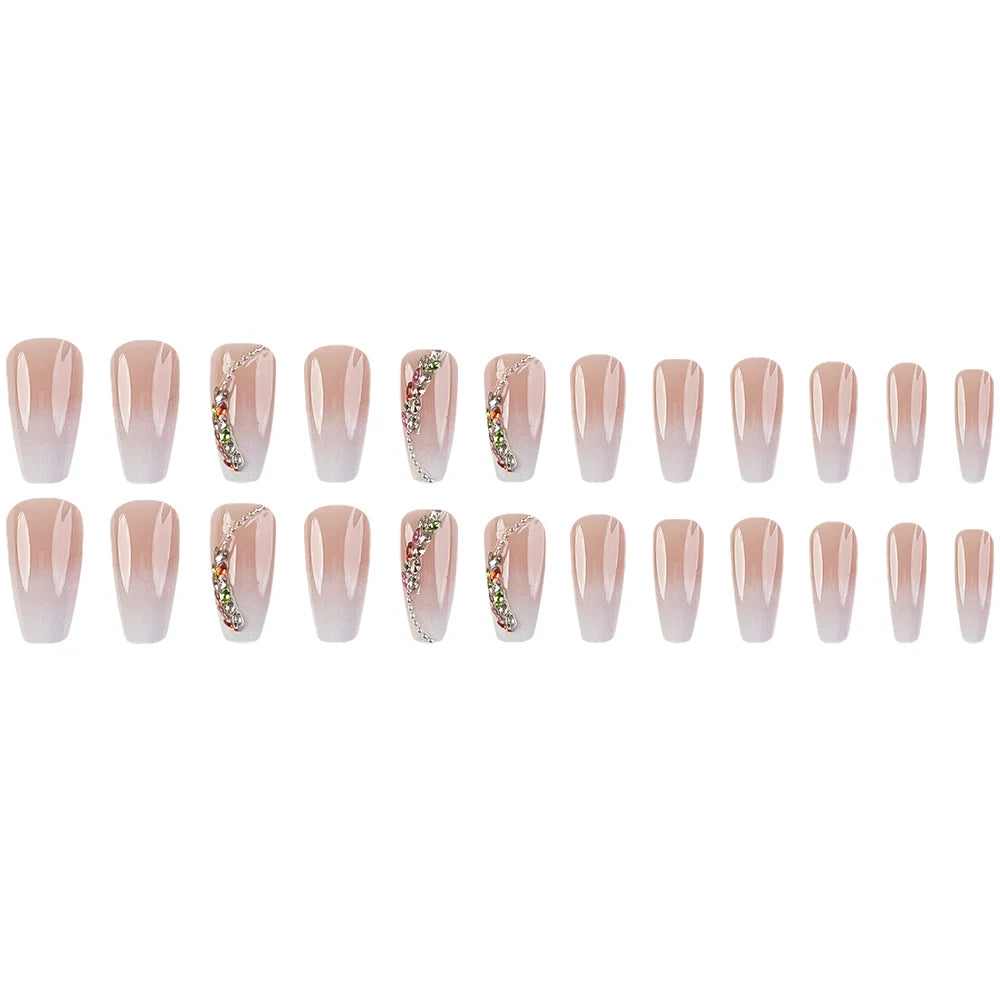 24 Pcs Ballerina Press On Nails Pink Gradient Fake Nails Glossy Artificial Finger Manicure Reusable False Nails For Women