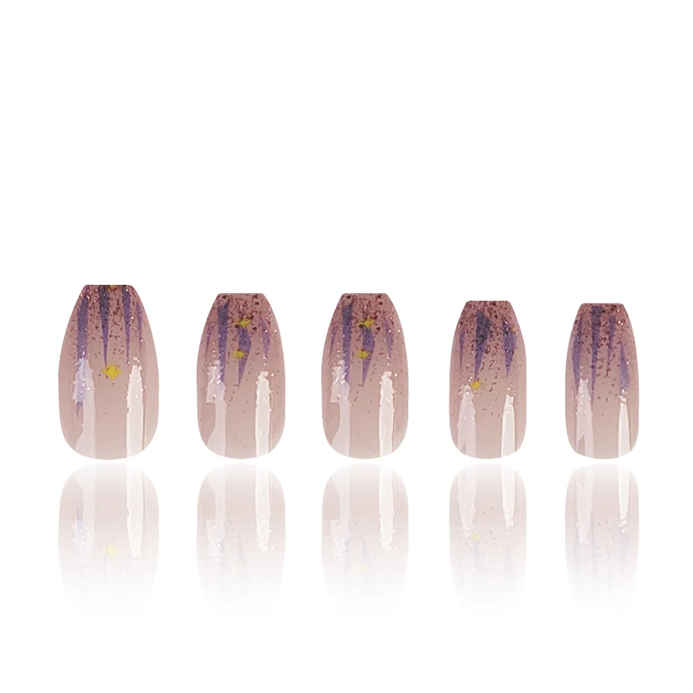 24 Pcs Ballerina Press On Nails Pink Gradient Fake Nails Glossy Artificial Finger Manicure Reusable False Nails For Women
