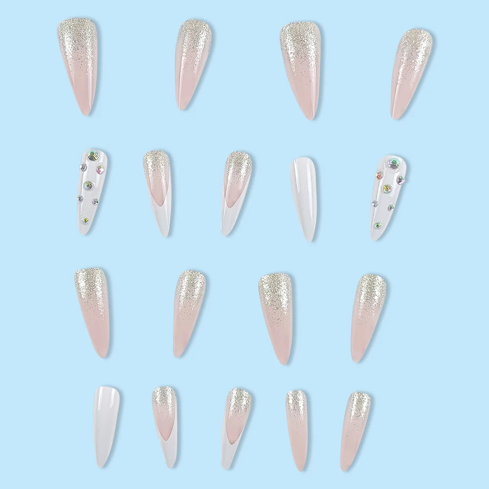 24 Pcs Ballerina Press On Nails Pink Gradient Fake Nails Glossy Artificial Finger Manicure Reusable False Nails For Women