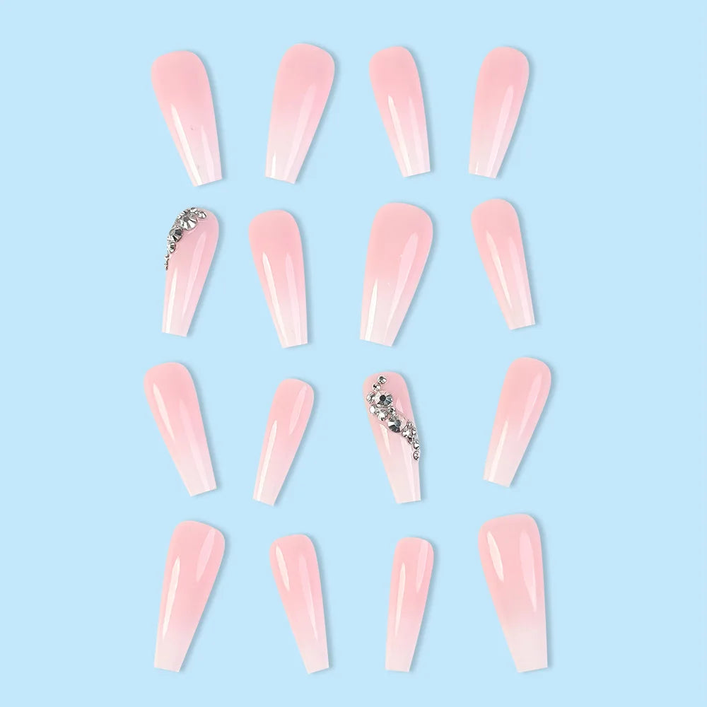 24 Pcs Ballerina Press On Nails Pink Gradient Fake Nails Glossy Artificial Finger Manicure Reusable False Nails For Women