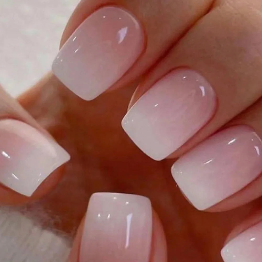 24 Pcs Ballerina Press On Nails Pink Gradient Fake Nails Glossy Artificial Finger Manicure Reusable False Nails For Women